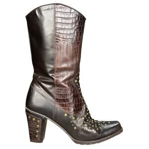 Stuart Weitzman Women’s Brown Leather Studded Western Boots Size US 7.5